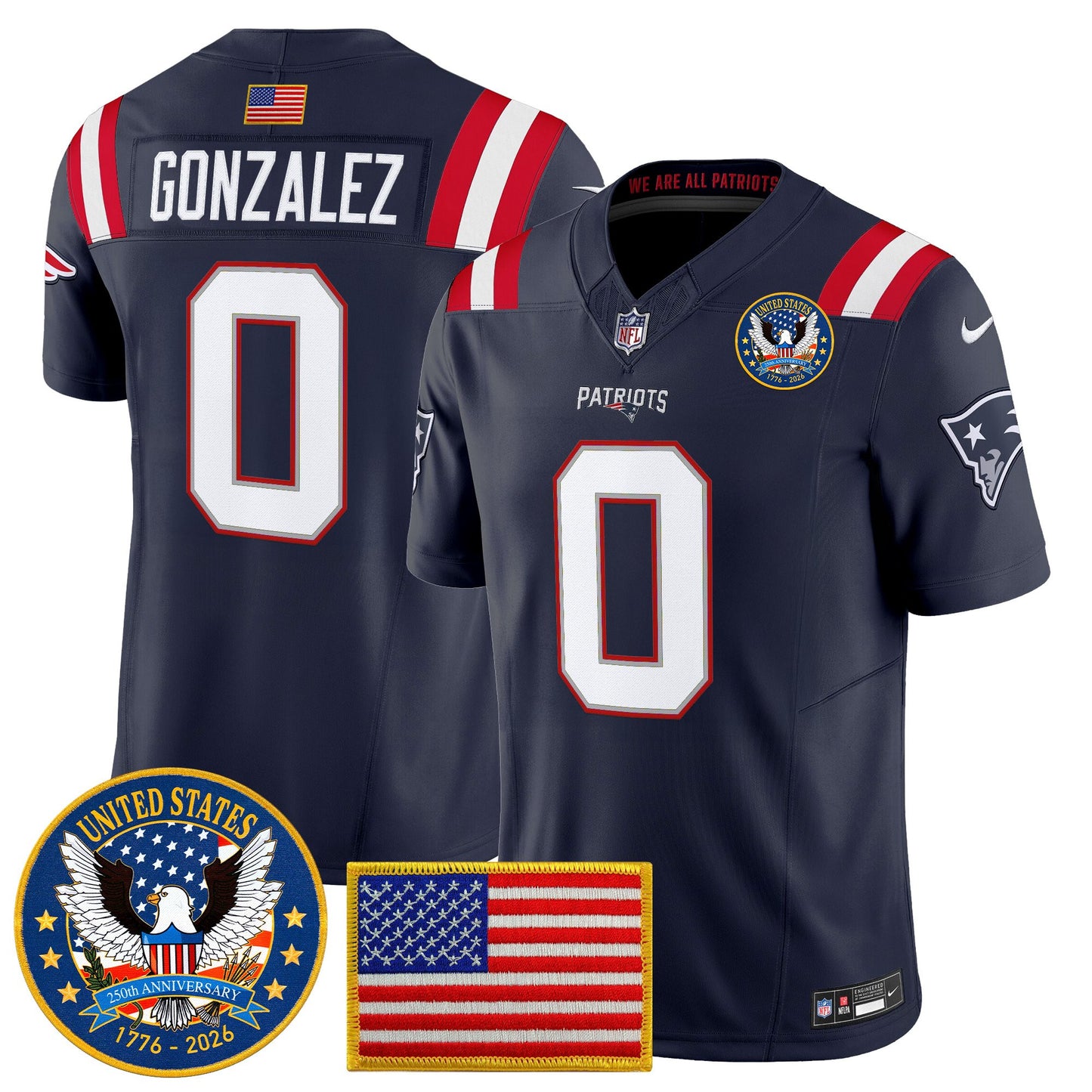 Men's New England Patriots "United States 250th Anniversary Patch" Vapor Limited Jersey - All Stitched