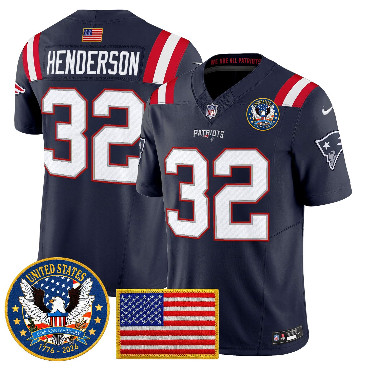 Men's New England Patriots "United States 250th Anniversary Patch" Vapor Limited Jersey - All Stitched