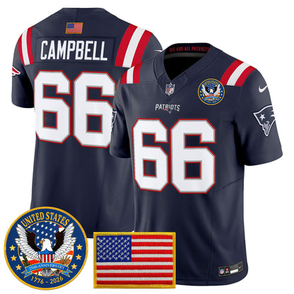 Men's New England Patriots "United States 250th Anniversary Patch" Vapor Limited Jersey - All Stitched