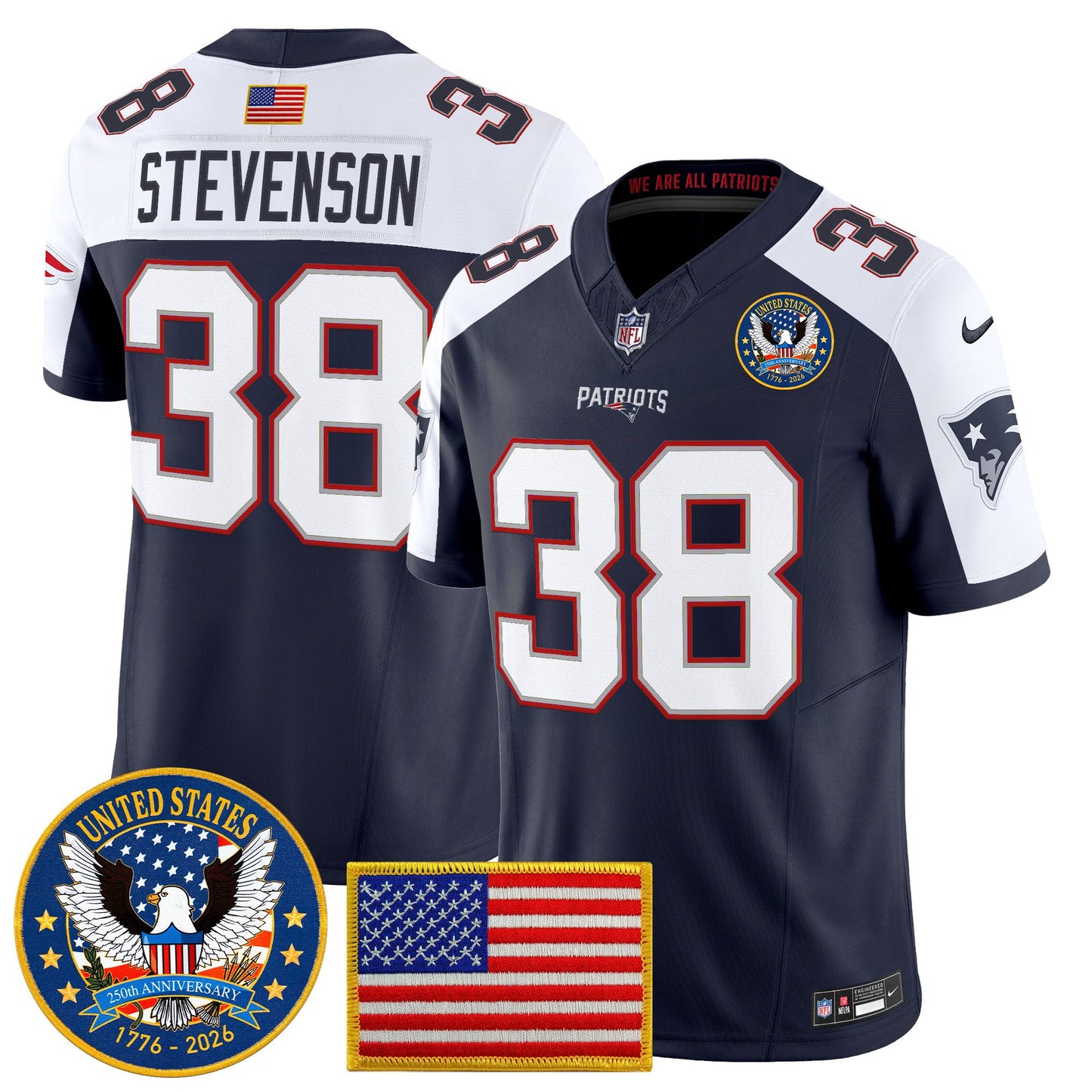 Men's New England Patriots "United States 250th Anniversary Patch" Vapor Limited Jersey - All Stitched