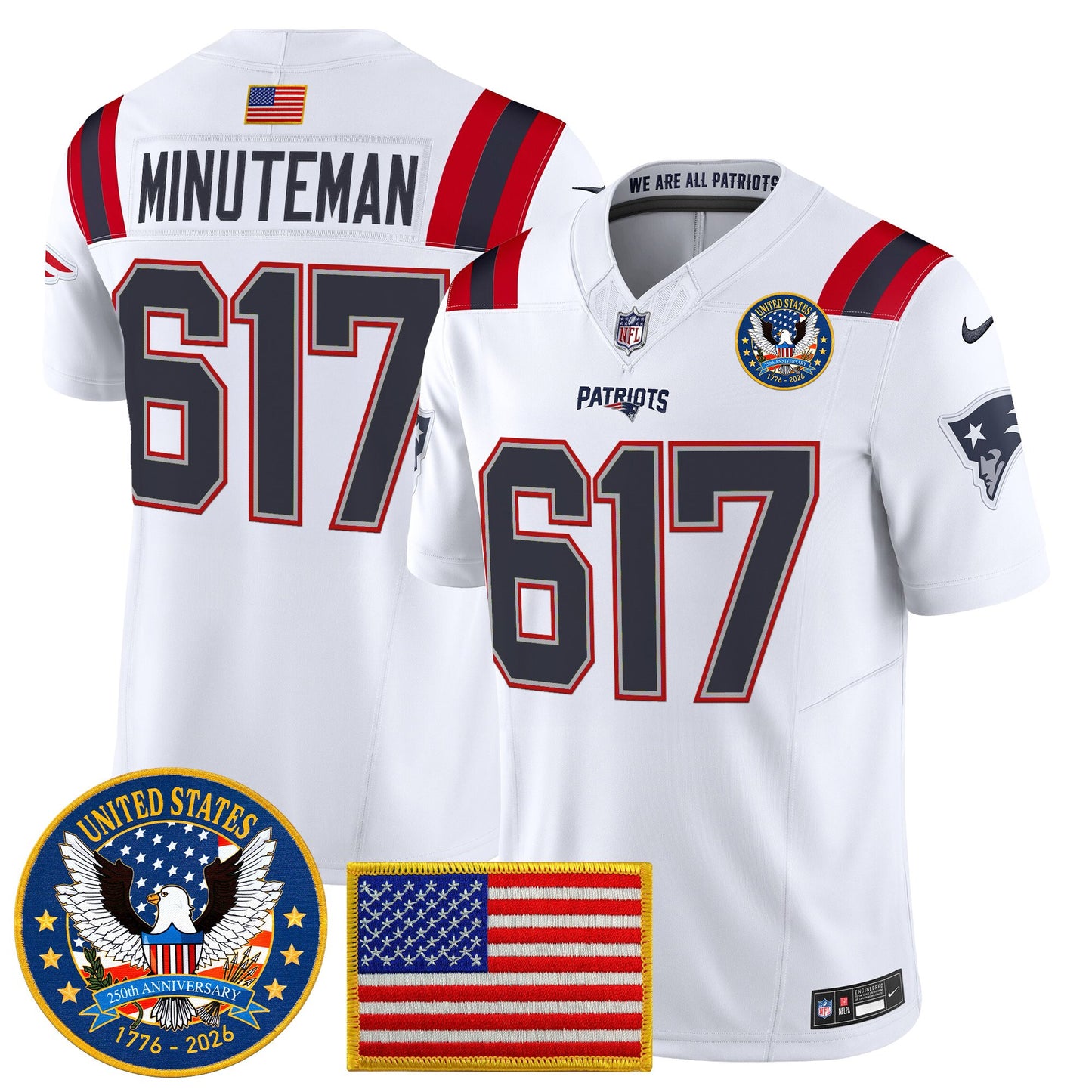Men's New England Patriots "United States 250th Anniversary Patch" Vapor Limited Jersey - All Stitched