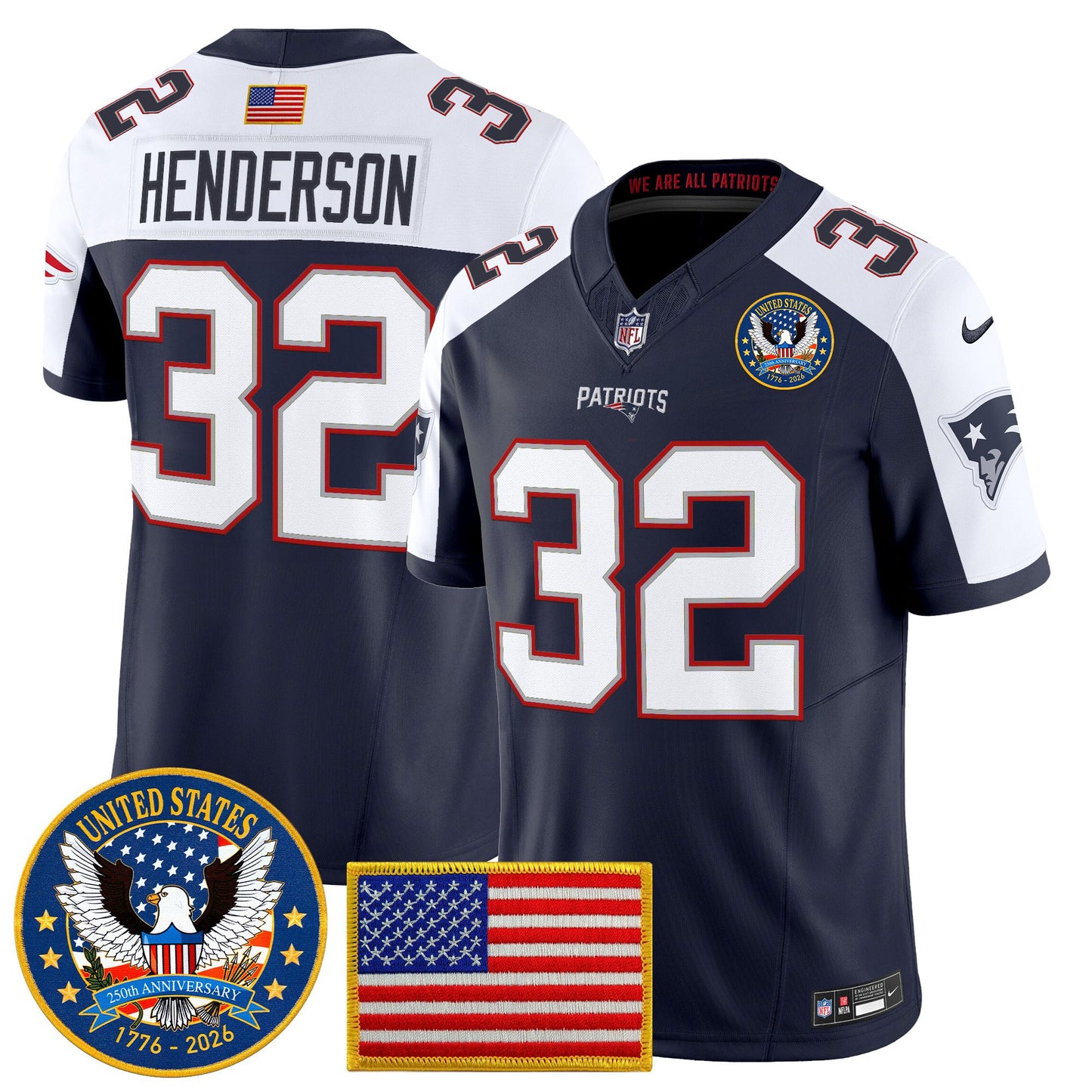 Men's New England Patriots "United States 250th Anniversary Patch" Vapor Limited Jersey - All Stitched