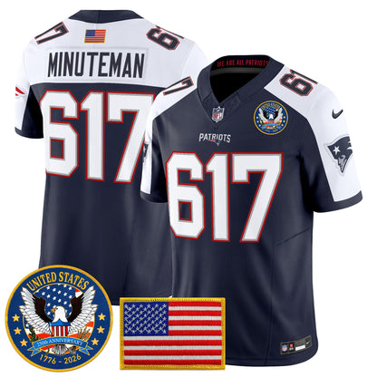 Men's New England Patriots "United States 250th Anniversary Patch" Vapor Limited Jersey - All Stitched