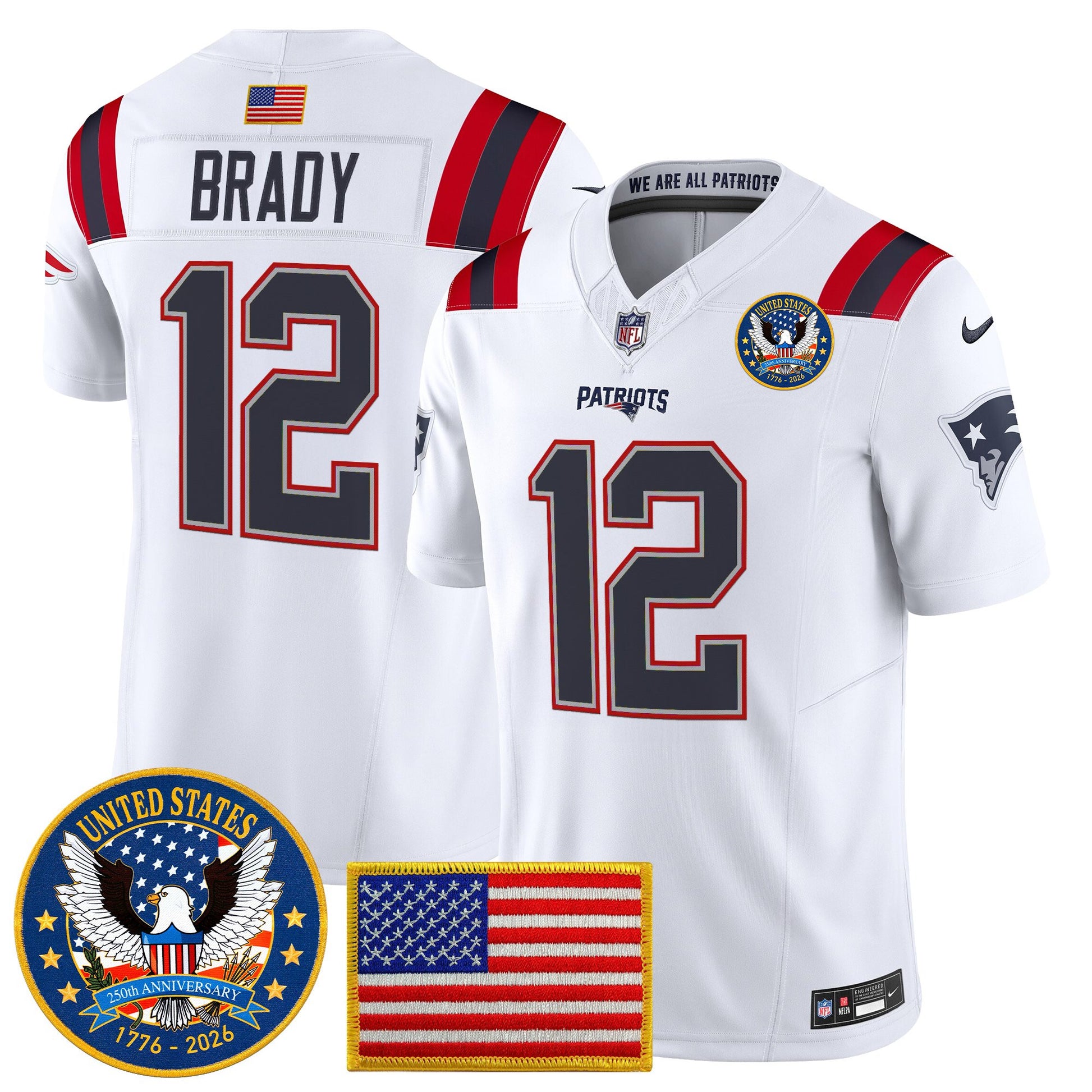 Men's New England Patriots "United States 250th Anniversary Patch" Vapor Limited Jersey - All Stitched
