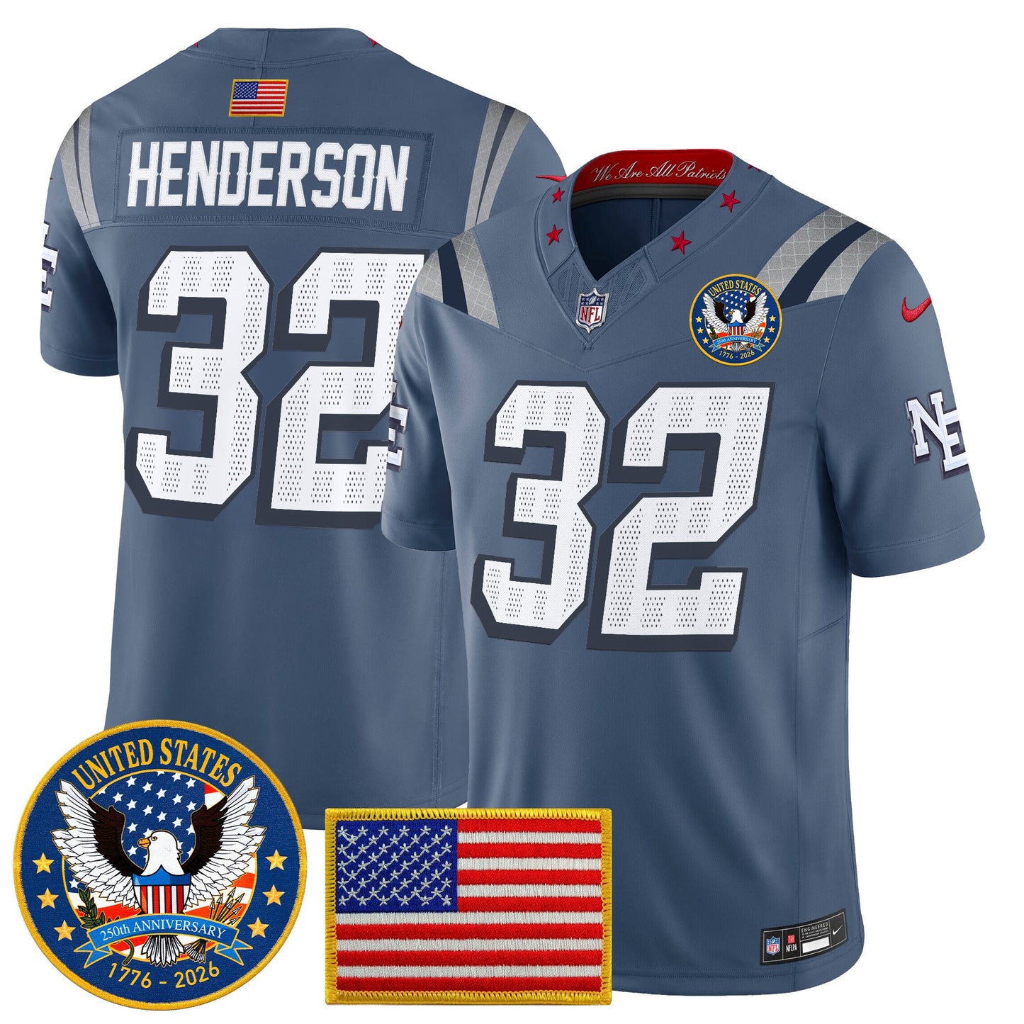 Men's New England Patriots "United States 250th Anniversary Patch" Vapor Limited Jersey - All Stitched
