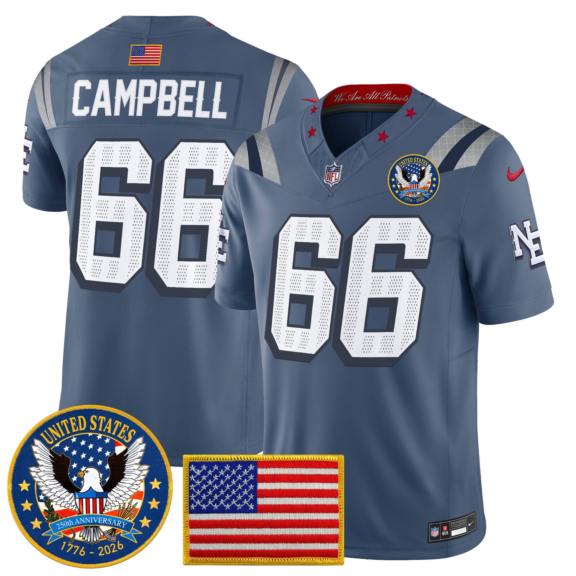 Men's New England Patriots "United States 250th Anniversary Patch" Vapor Limited Jersey - All Stitched