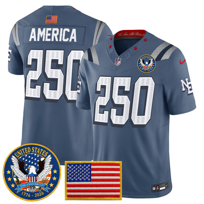 Men's New England Patriots "United States 250th Anniversary Patch" Vapor Limited Jersey - All Stitched