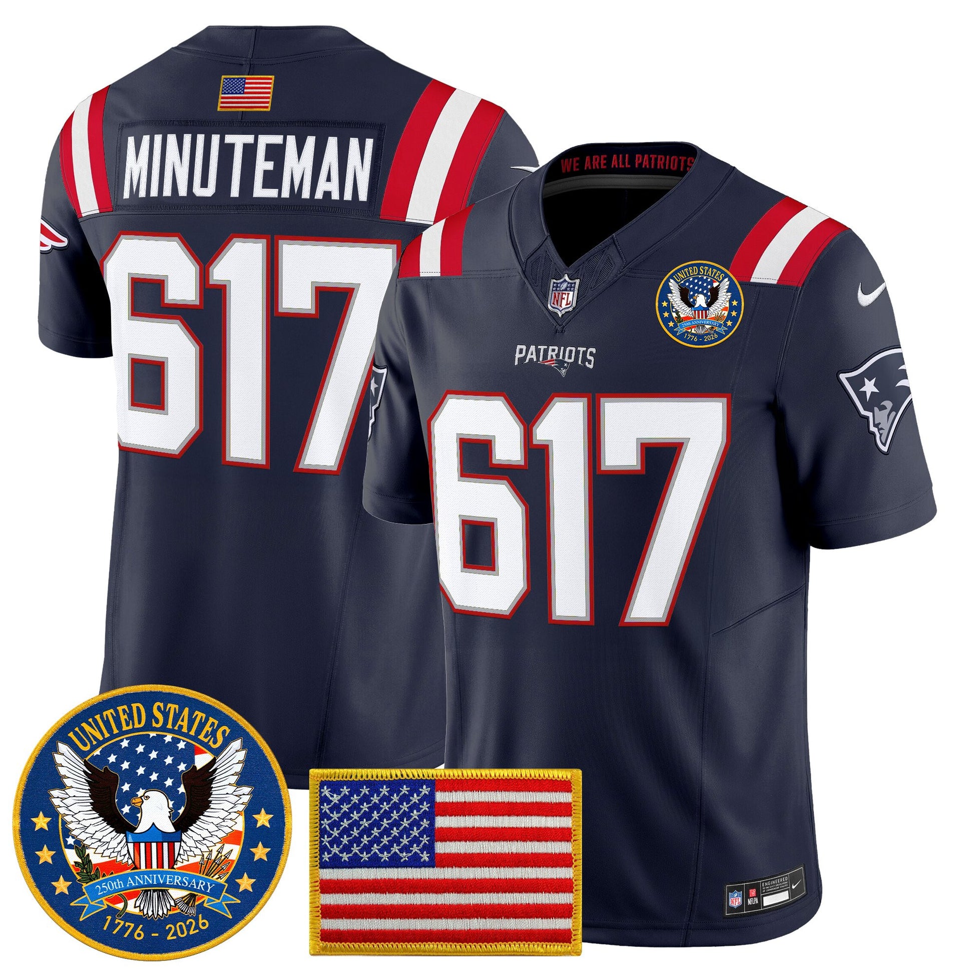 Men's New England Patriots "United States 250th Anniversary Patch" Vapor Limited Jersey - All Stitched