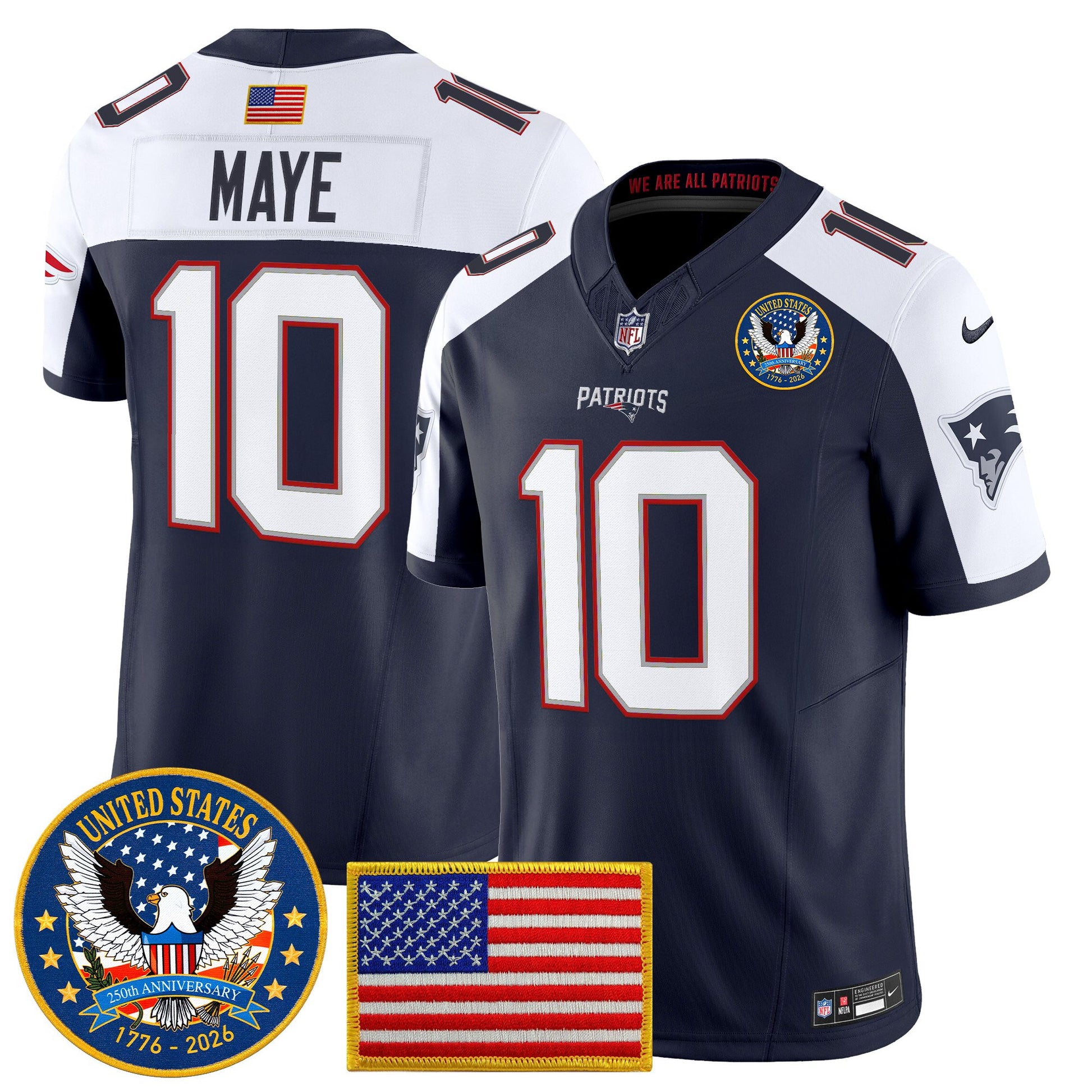Men's New England Patriots "United States 250th Anniversary Patch" Vapor Limited Jersey - All Stitched