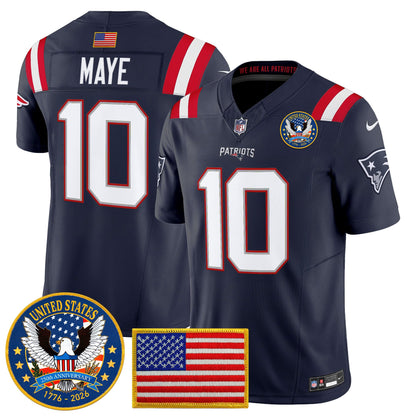 Men's New England Patriots "United States 250th Anniversary Patch" Vapor Limited Jersey - All Stitched