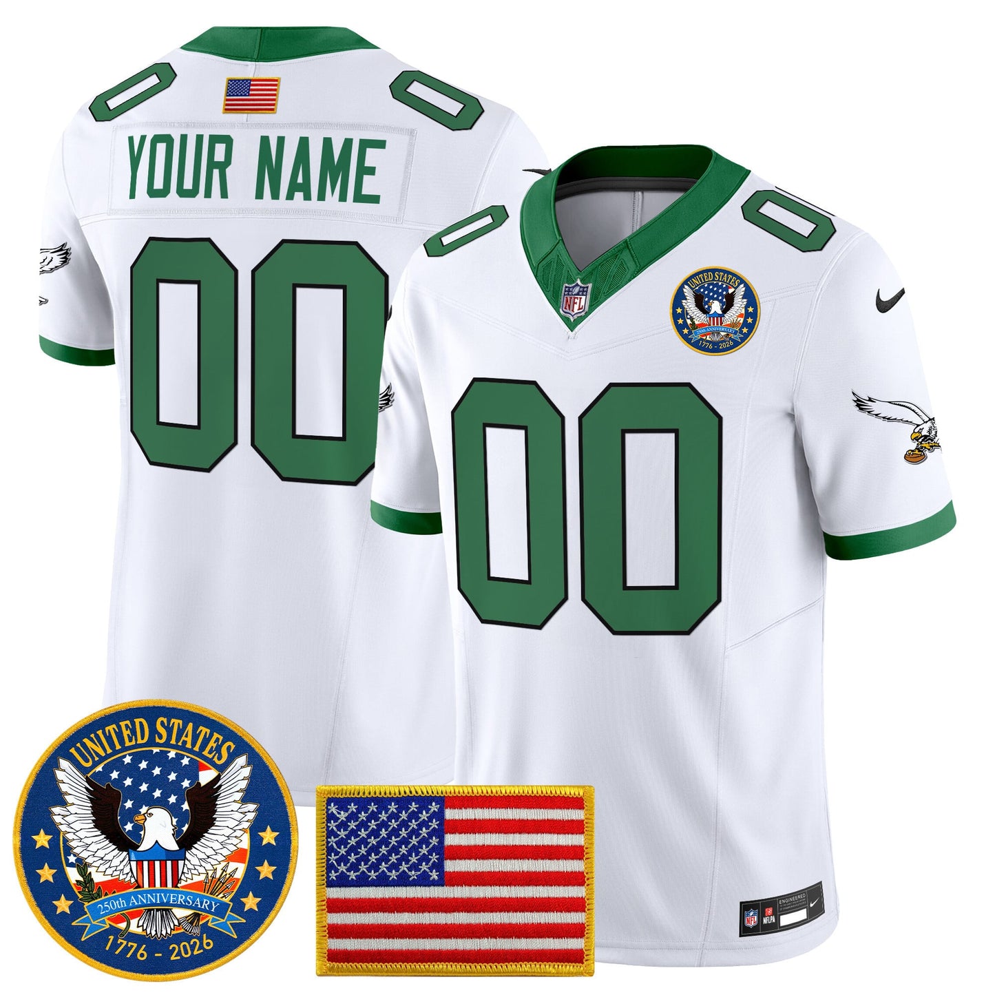 Philadelphia Eagles "United States 250th Anniversary Patch" Vapor Limited Custom Jersey - All Stitched