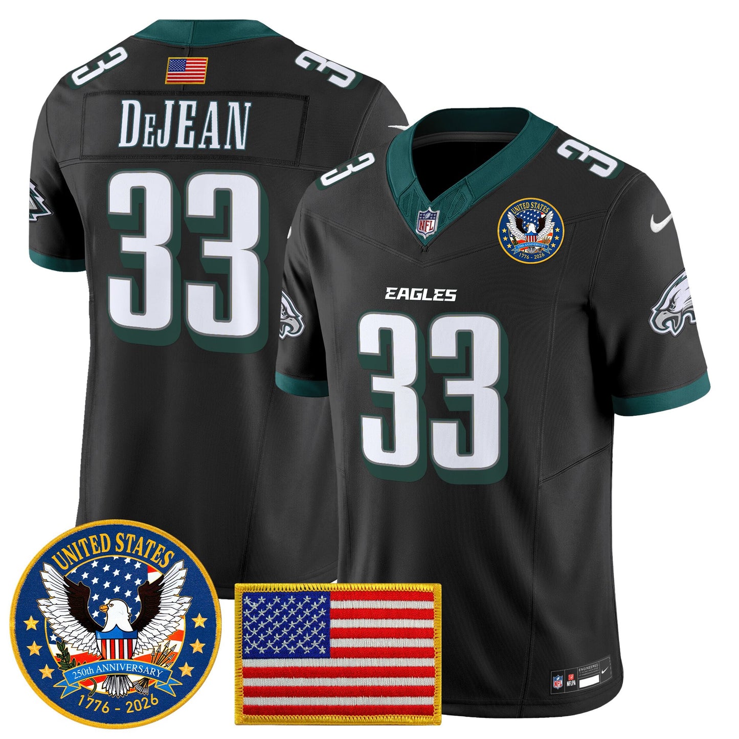 Men's Philadelphia Eagles "United States 250th Anniversary Patch" Vapor Limited Jersey - All Stitched