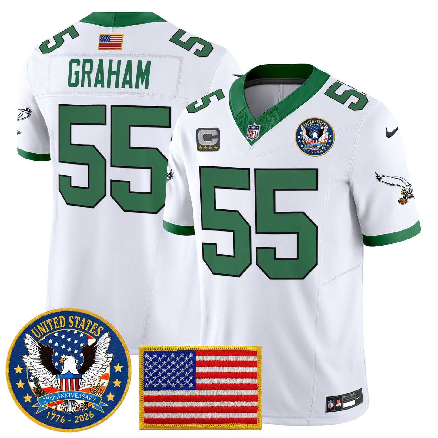 Men's Philadelphia Eagles "United States 250th Anniversary Patch" Vapor Limited Jersey - All Stitched