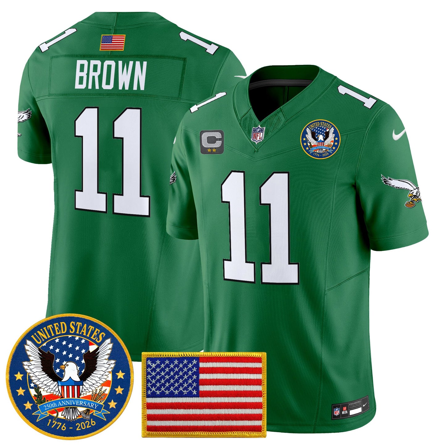 Men's Philadelphia Eagles "United States 250th Anniversary Patch" Vapor Limited Jersey - All Stitched