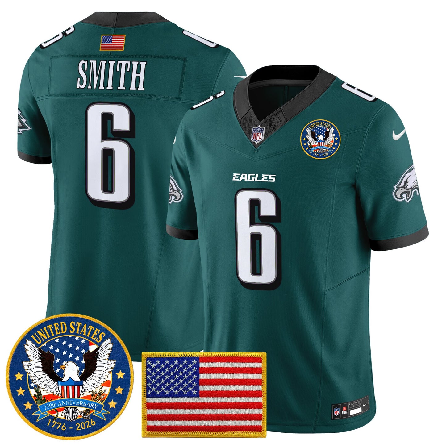 Men's Philadelphia Eagles "United States 250th Anniversary Patch" Vapor Limited Jersey - All Stitched
