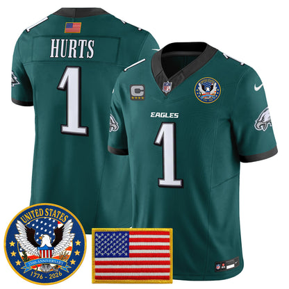 Men's Philadelphia Eagles "United States 250th Anniversary Patch" Vapor Limited Jersey - All Stitched