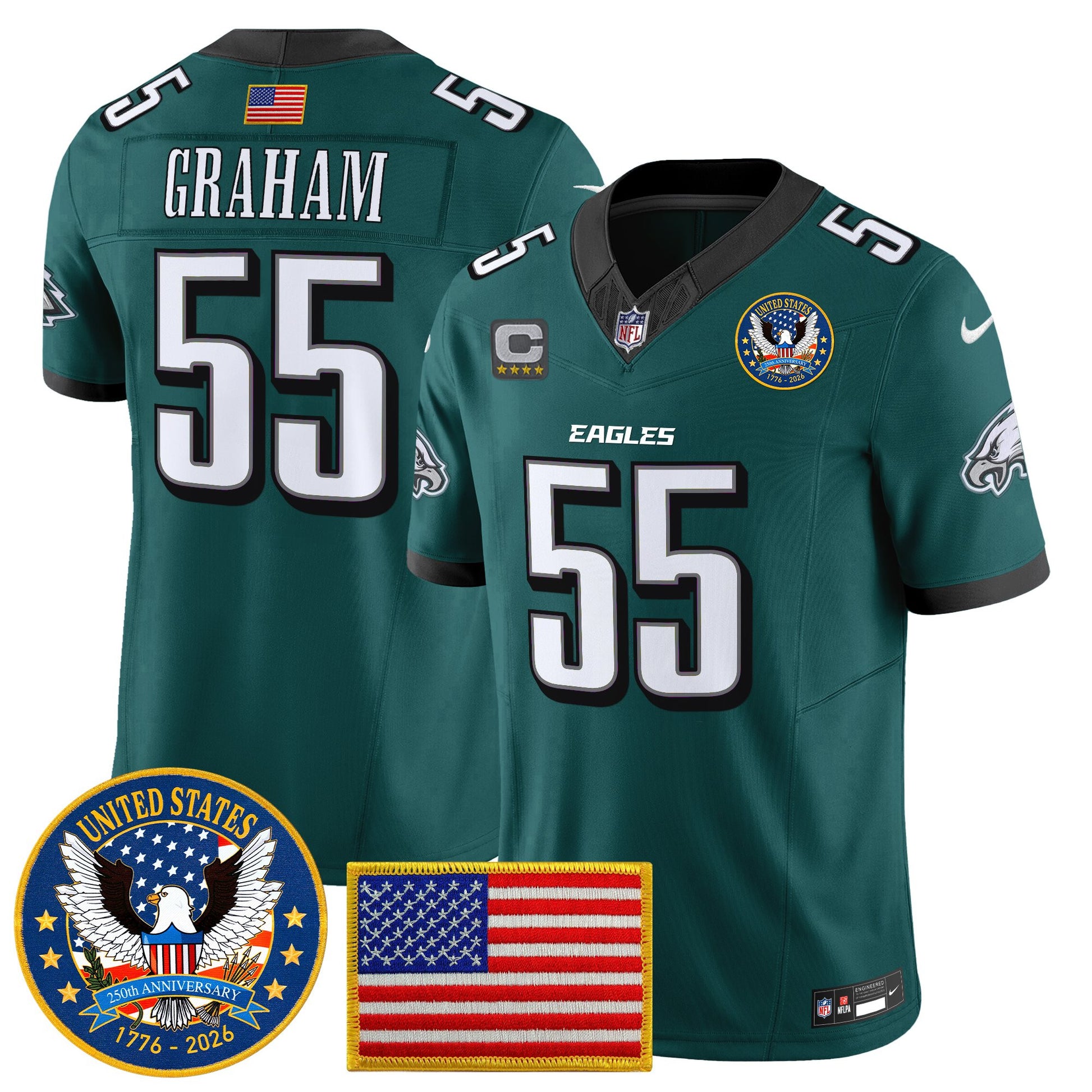 Men's Philadelphia Eagles "United States 250th Anniversary Patch" Vapor Limited Jersey - All Stitched