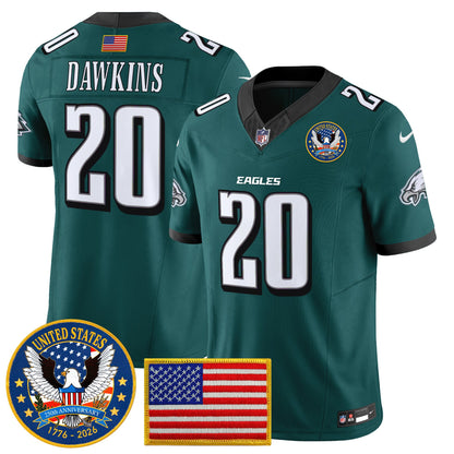 Men's Philadelphia Eagles "United States 250th Anniversary Patch" Vapor Limited Jersey - All Stitched