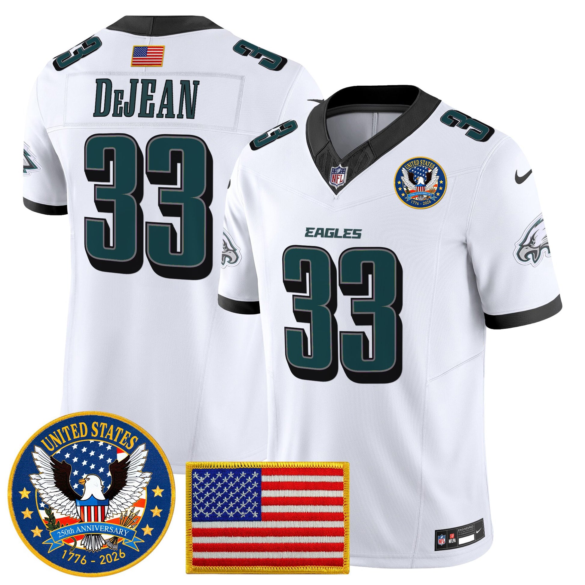 Men's Philadelphia Eagles "United States 250th Anniversary Patch" Vapor Limited Jersey - All Stitched
