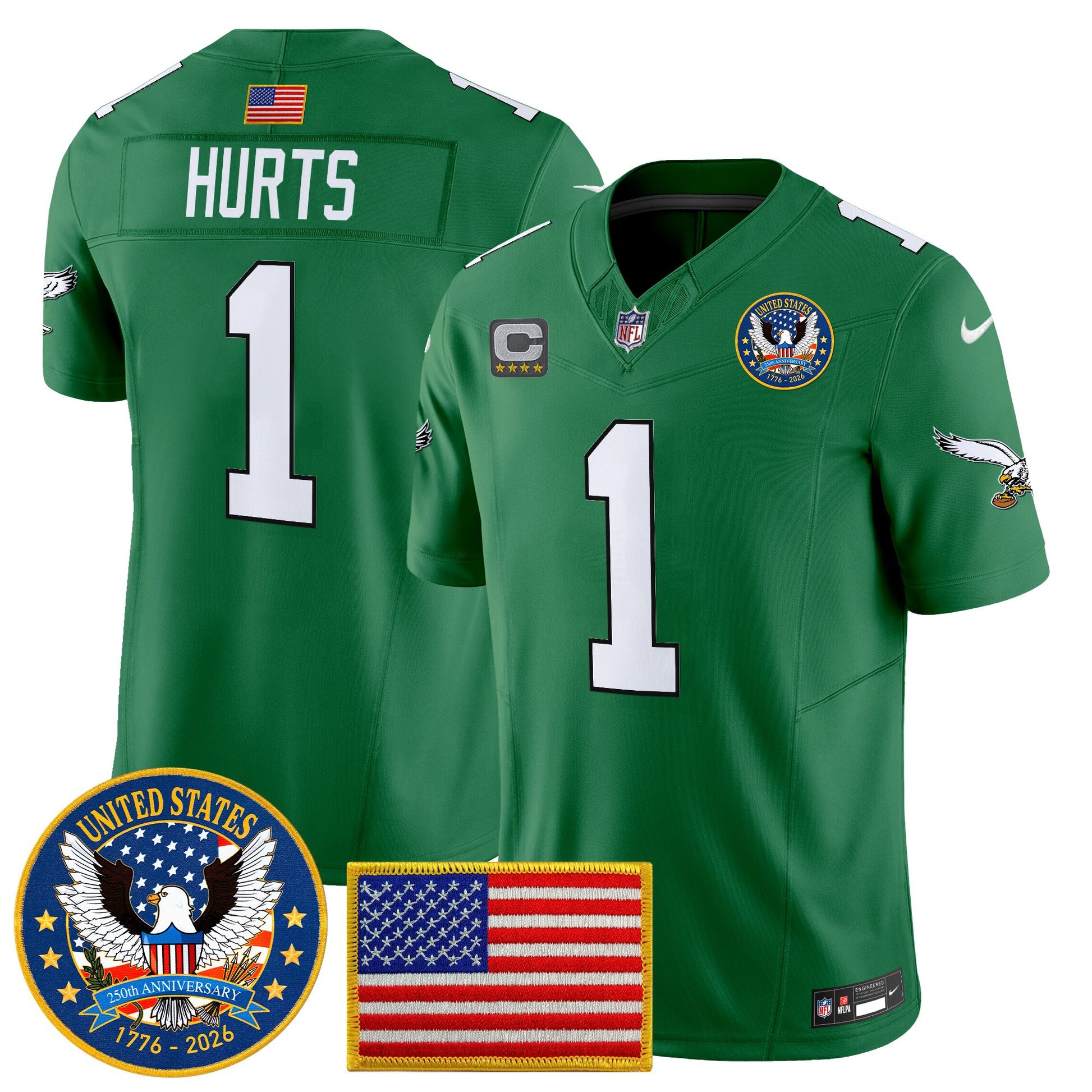 Men's Philadelphia Eagles "United States 250th Anniversary Patch" Vapor Limited Jersey - All Stitched