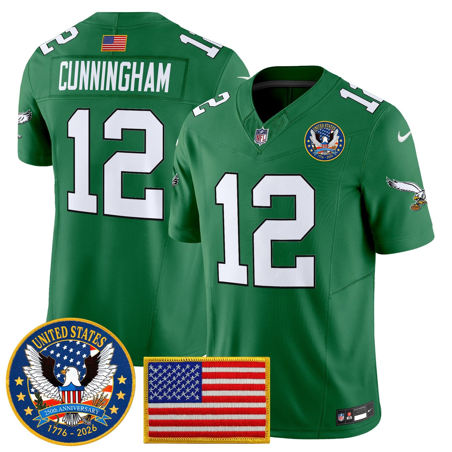 Men's Philadelphia Eagles "United States 250th Anniversary Patch" Vapor Limited Jersey - All Stitched