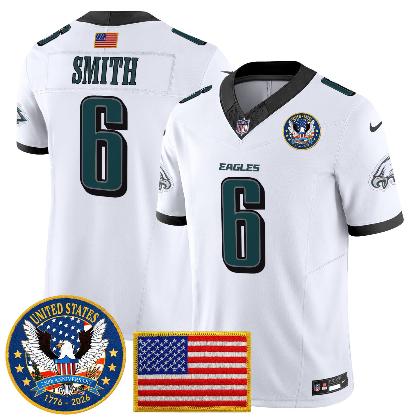 Men's Philadelphia Eagles "United States 250th Anniversary Patch" Vapor Limited Jersey - All Stitched