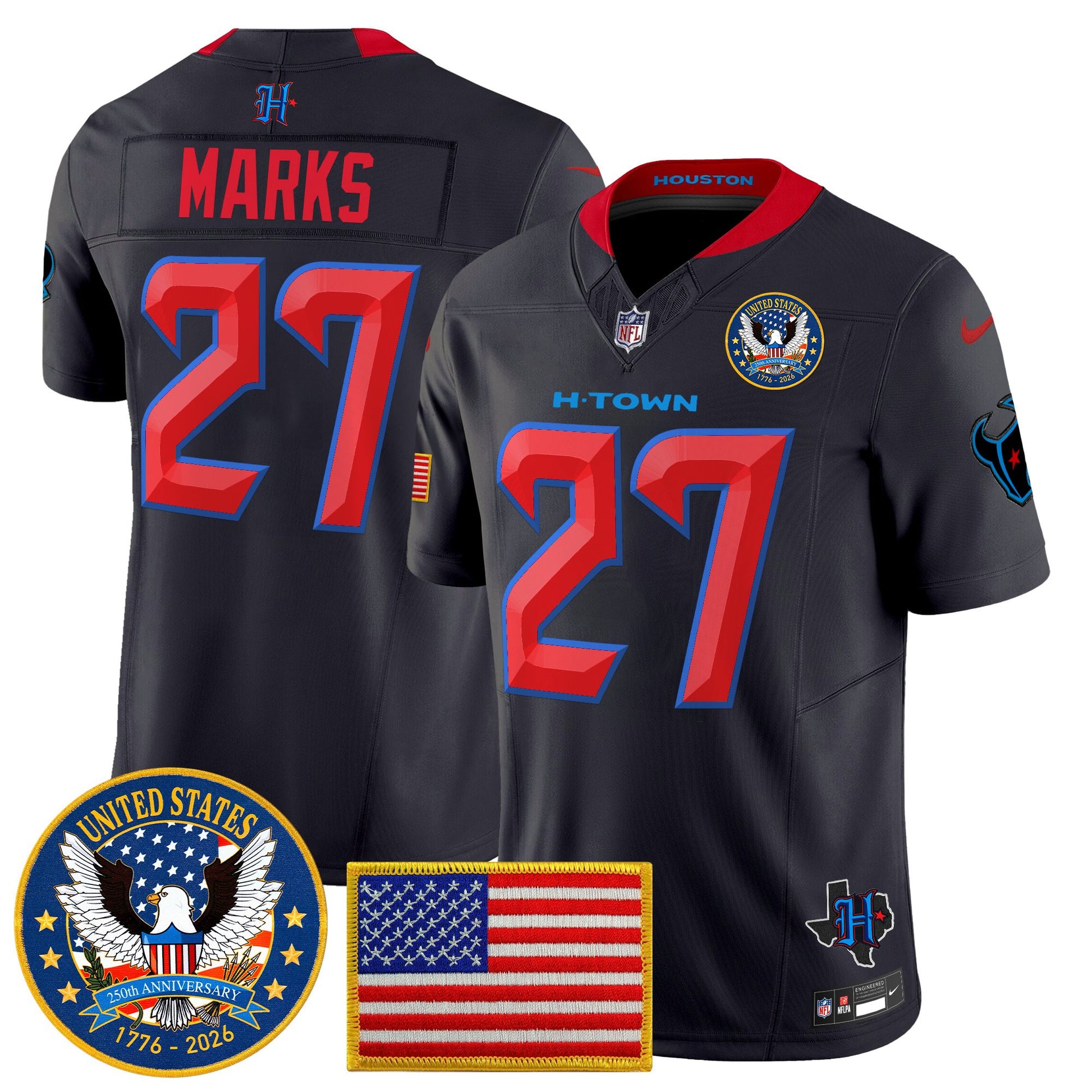Men's Houston Texans "United States 250th Anniversary Patch" Vapor Limited Jersey - All Stitched