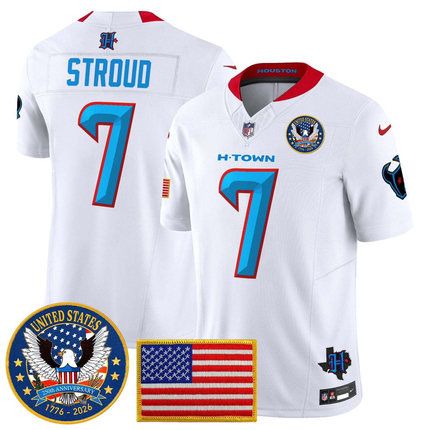 Men's Houston Texans "United States 250th Anniversary Patch" Vapor Limited Jersey - All Stitched