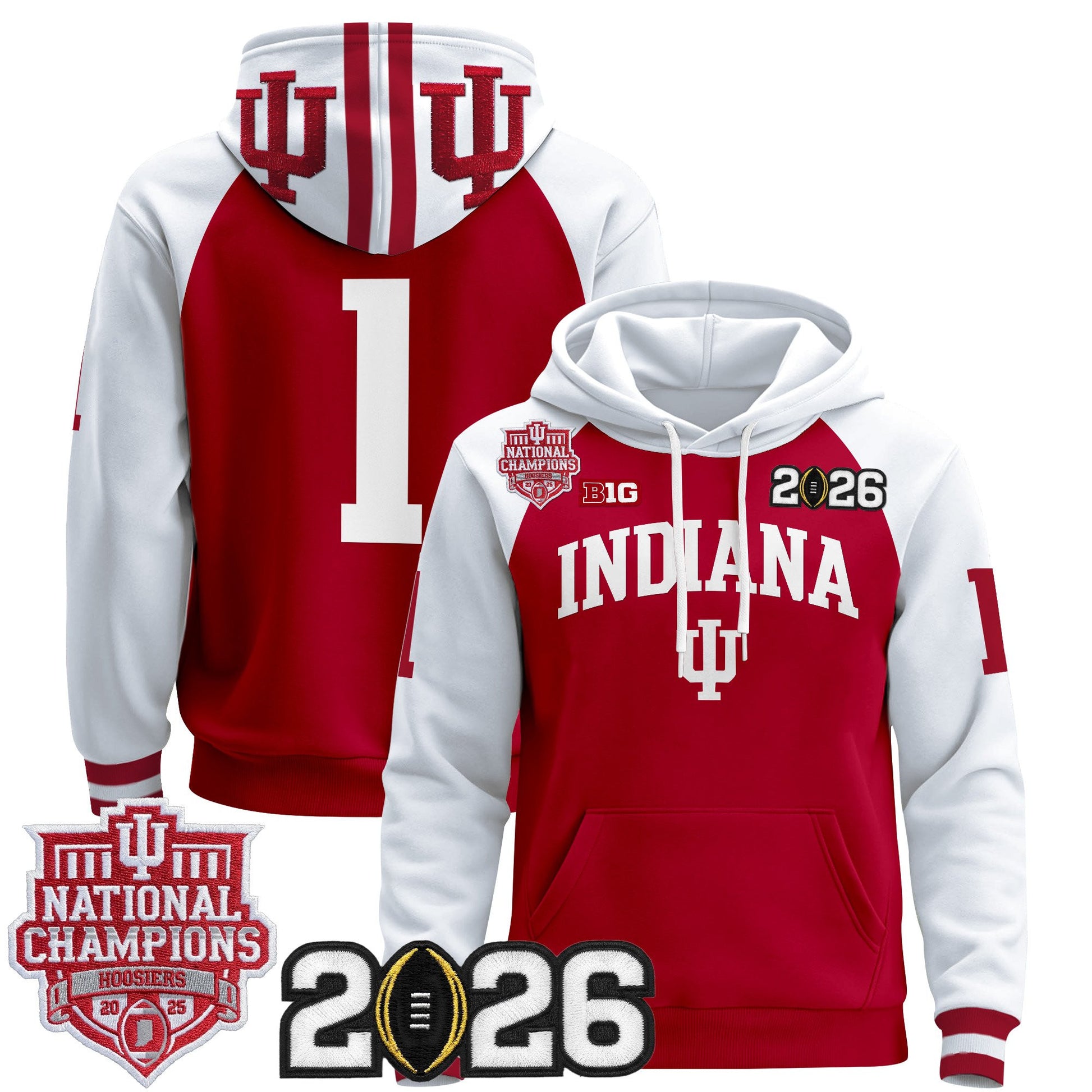 Men's Indiana Hoosiers 2025 National Champions & 2026 CFP Final Patch Premium Pullover Hoodie - All Stitched