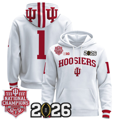 Men's Indiana Hoosiers 2025 National Champions & 2026 CFP Final Patch Premium Pullover Hoodie - All Stitched