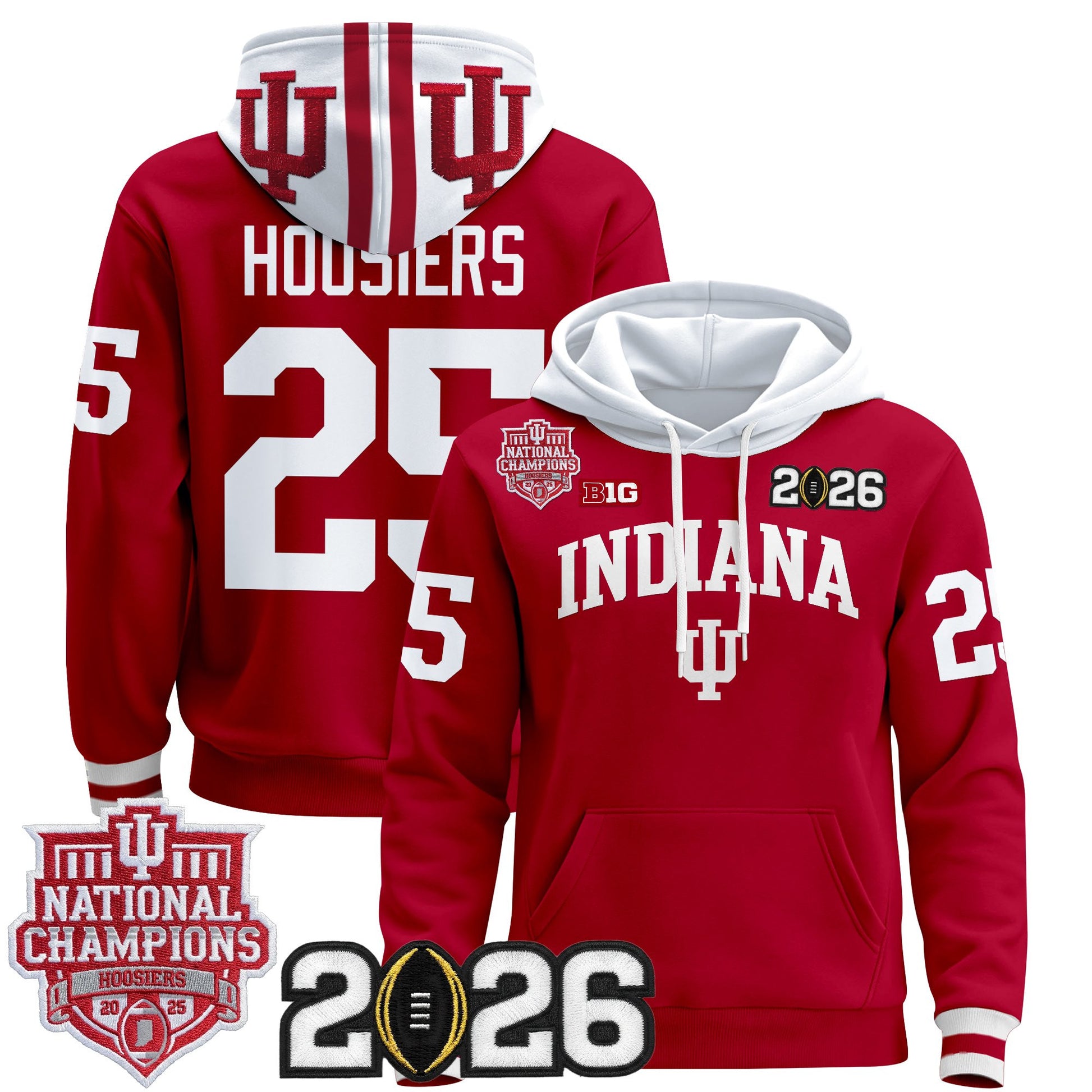 Men's Indiana Hoosiers 2025 National Champions & 2026 CFP Final Patch Premium Pullover Hoodie - All Stitched