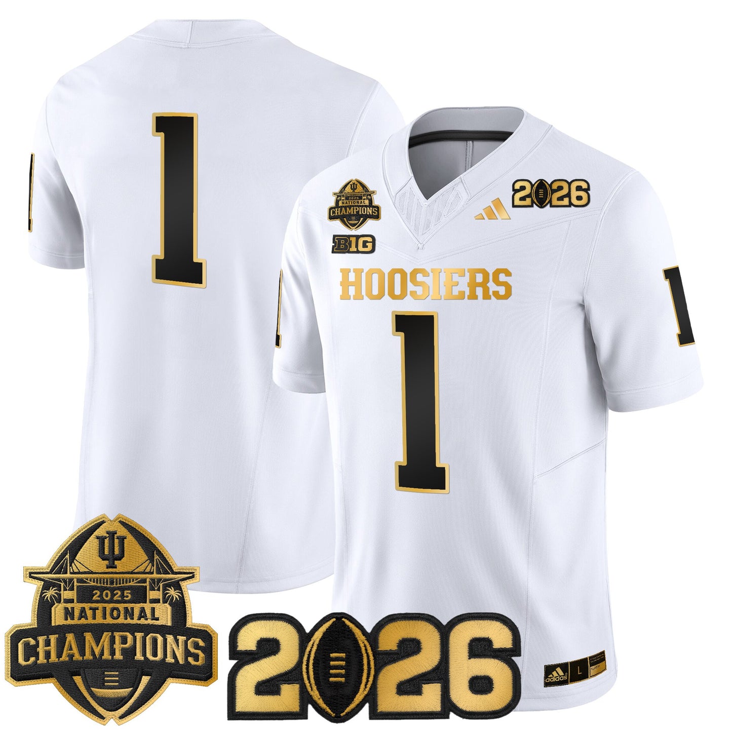 Men's Indiana Hoosiers 2025 National Champions & 2026 CFP Final Patch Gold Vapor Limited Jersey - All Stitched