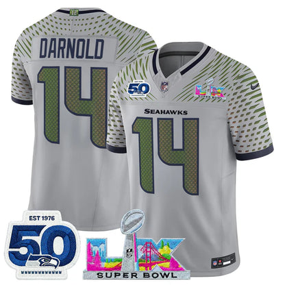 SEA Super Bowl LX - 50th Anniversary Patch Gold Vapor Limited Jersey N5 - All Stitched