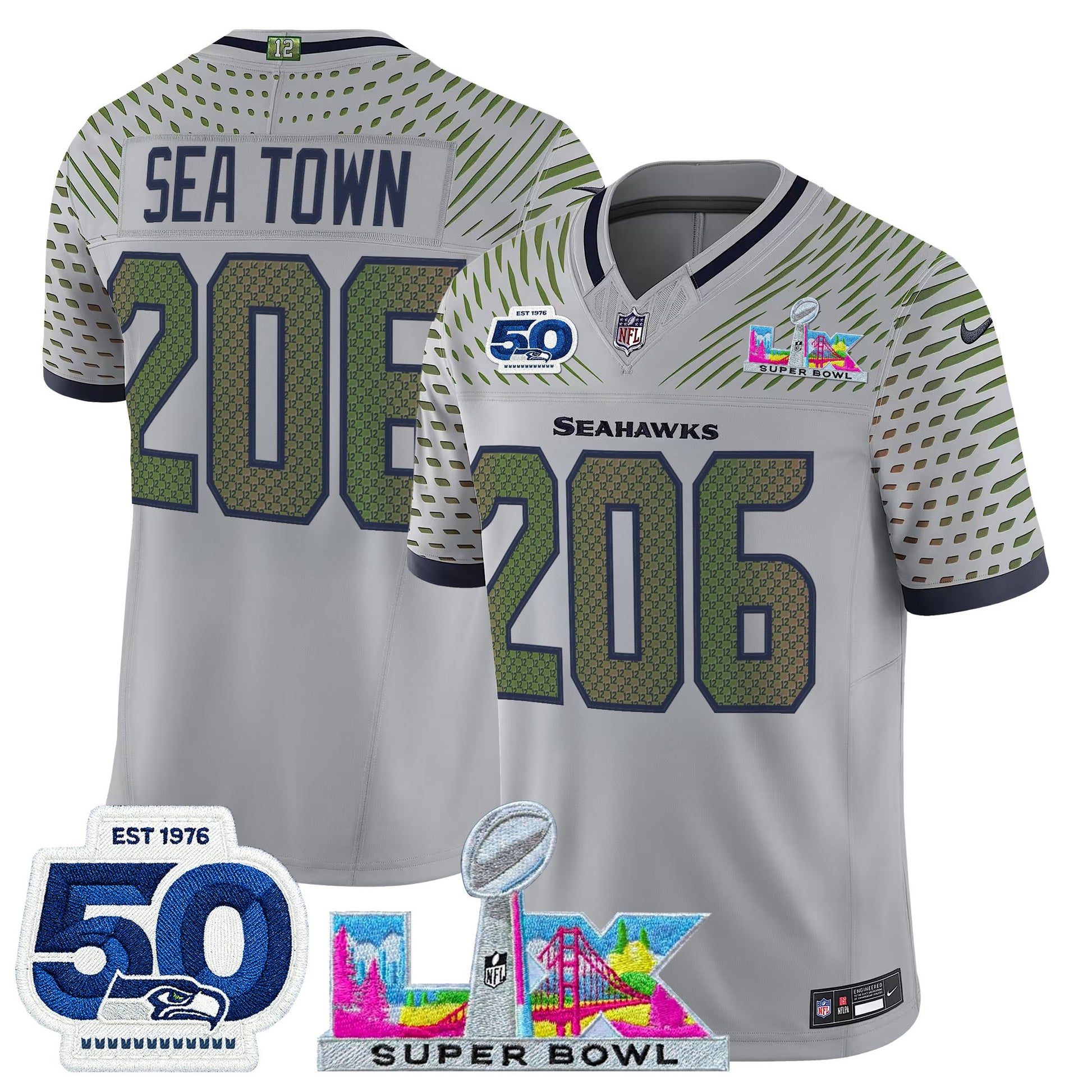 Men's Seattle Seahawks "Super Bowl LX & 50th Patch" Vapor Limited Jersey - All Stitched