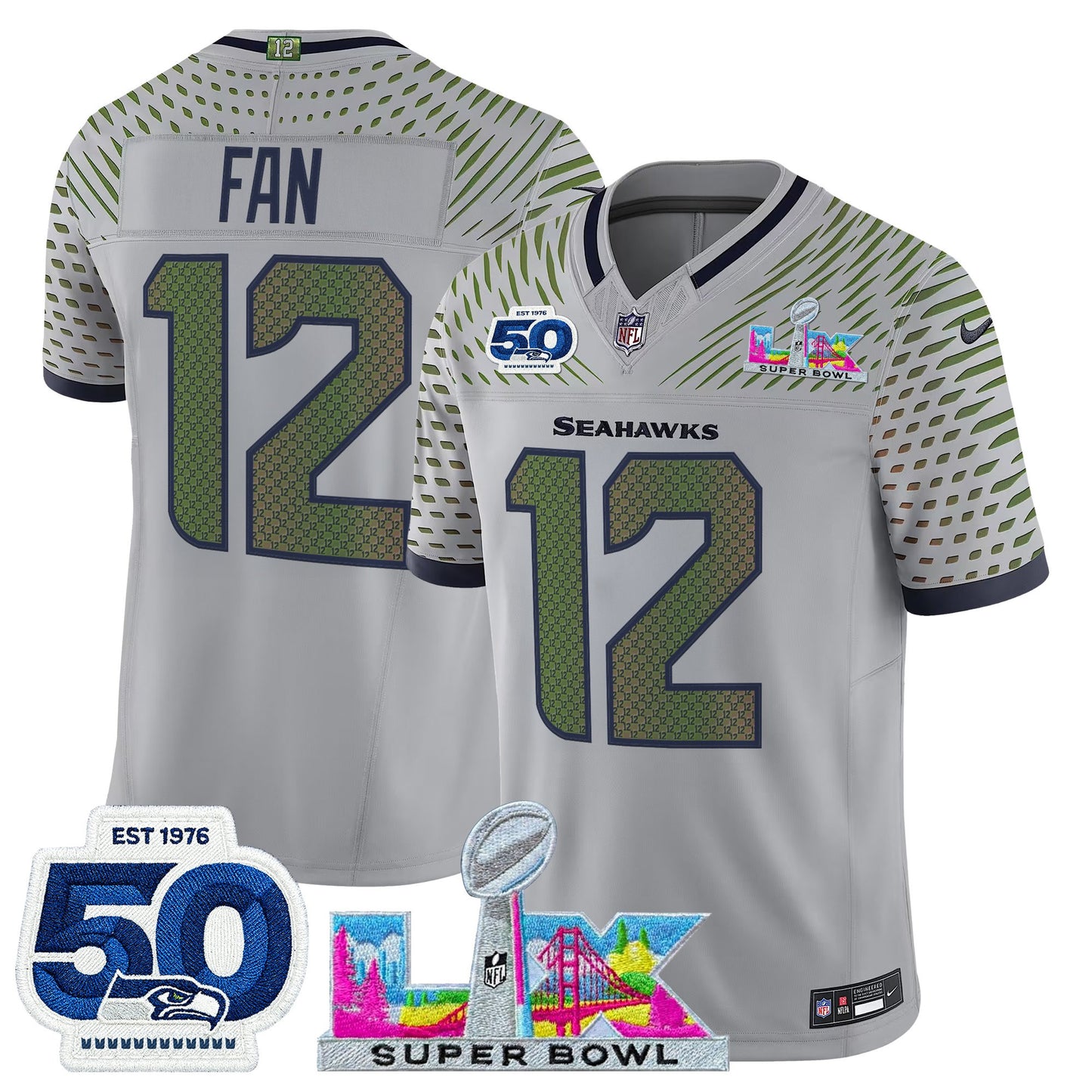 Men's Seattle Seahawks "Super Bowl LX & 50th Patch" Vapor Limited Jersey - All Stitched