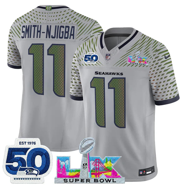 SEA Super Bowl LX - 50th Anniversary Patch Gold Vapor Limited Jersey N5 - All Stitched