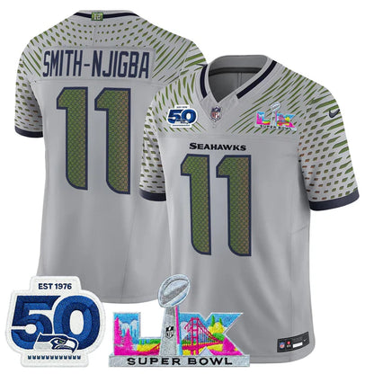 SEA Super Bowl LX - 50th Anniversary Patch Gold Vapor Limited Jersey N5 - All Stitched