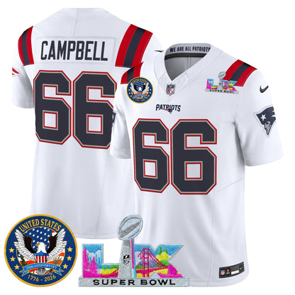 Men's New England Patriots "Super Bowl LX & United States 250th Patch" Vapor Limited Jersey - All Stitched