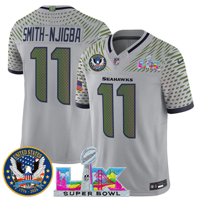 Men's Seattle Seahawks "Super Bowl LX & United States 250th Patch" Vapor Limited Jersey - All Stitched