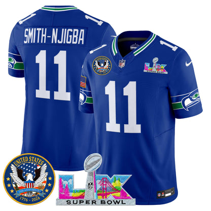 Men's Seattle Seahawks "Super Bowl LX & United States 250th Patch" Vapor Limited Jersey - All Stitched