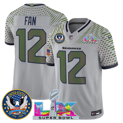 Men's Seattle Seahawks "Super Bowl LX & United States 250th Patch" Vapor Limited Jersey - All Stitched
