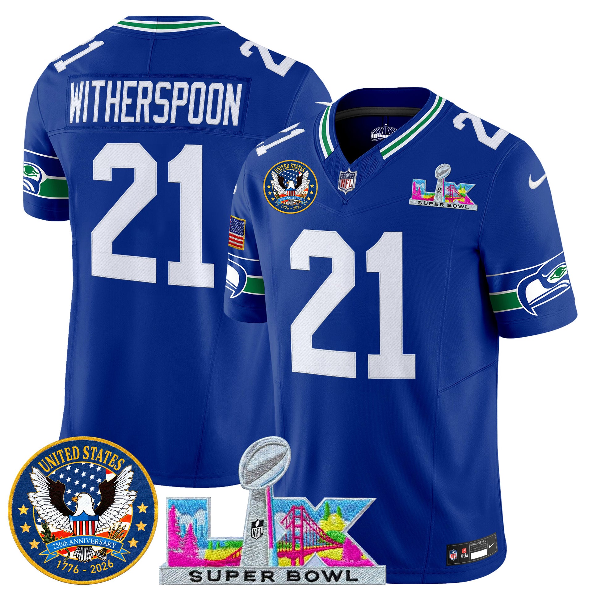 Men's Seattle Seahawks "Super Bowl LX & United States 250th Patch" Vapor Limited Jersey - All Stitched