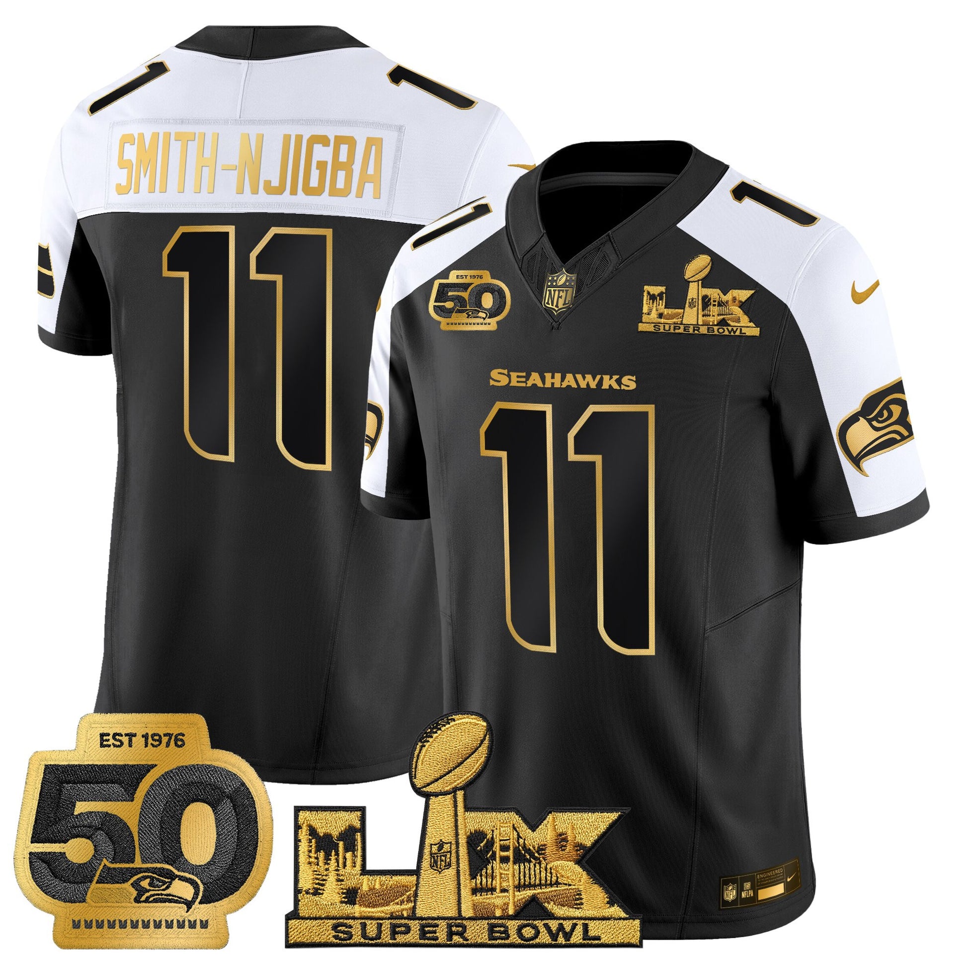 Men's Seattle Seahawks "Super Bowl LX & 50th Patch" Gold Vapor Limited Jersey - All Stitched