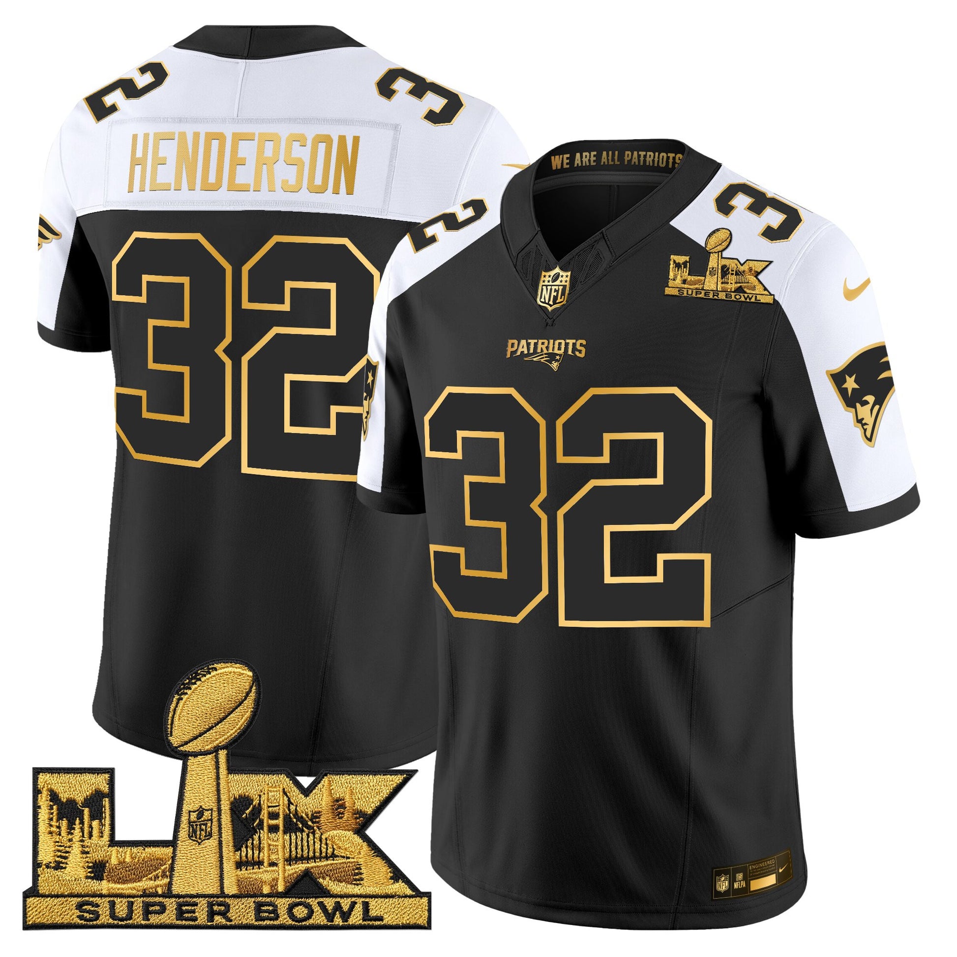 Men's New England Patriots Super Bowl LX Gold Vapor Limited Jersey - All Stitched