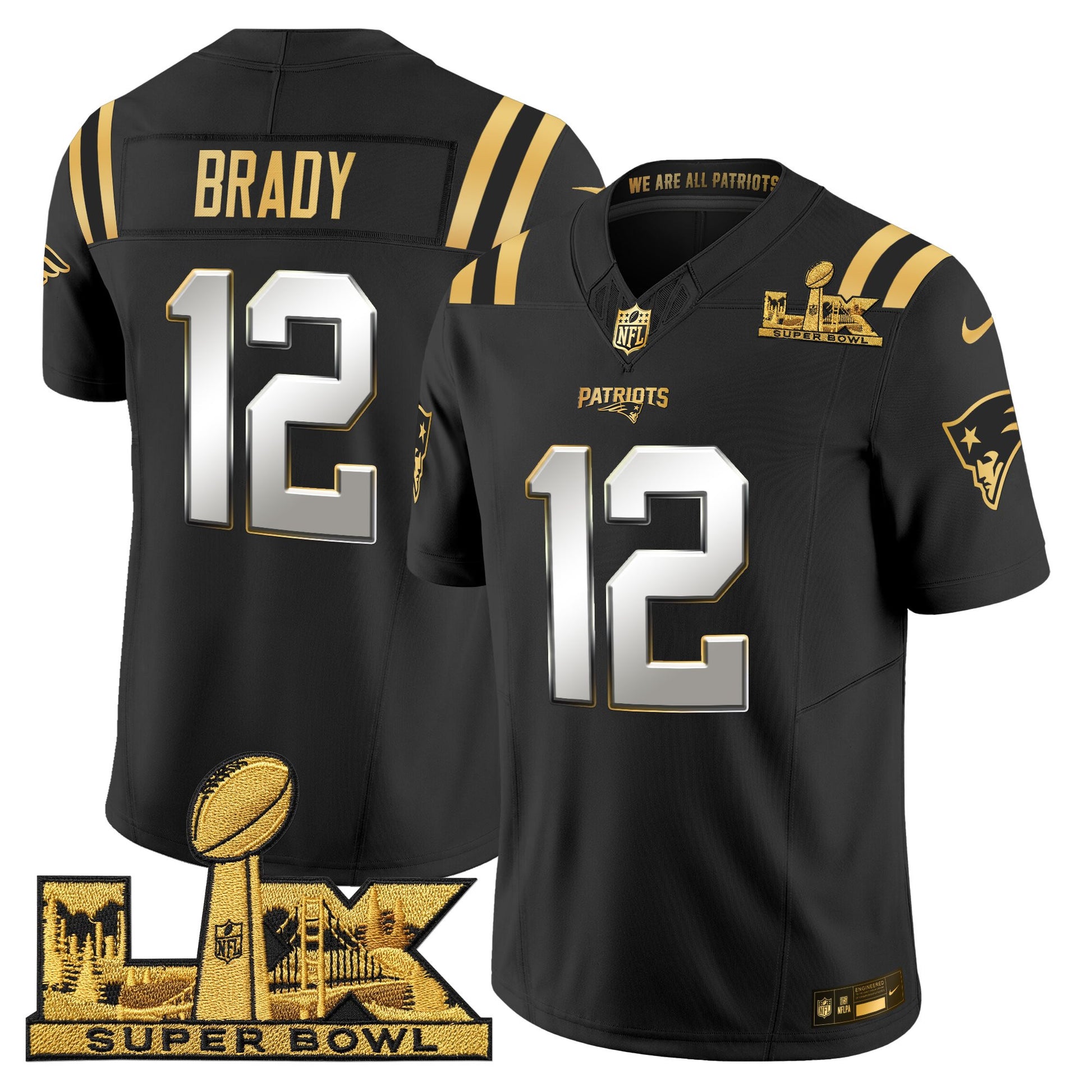 Men's New England Patriots Super Bowl LX Gold Vapor Limited Jersey - All Stitched