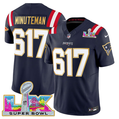 Men's New England Patriots Super Bowl LX Gold Trim Vapor Limited Jersey - All Stitched