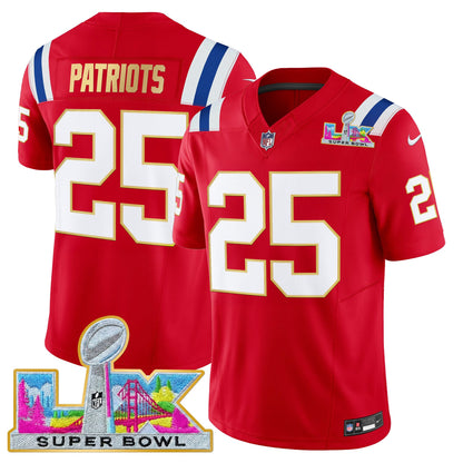 Men's New England Patriots Super Bowl LX Gold Trim Vapor Limited Jersey - All Stitched