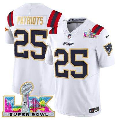 Men's New England Patriots Super Bowl LX Gold Trim Vapor Limited Jersey - All Stitched