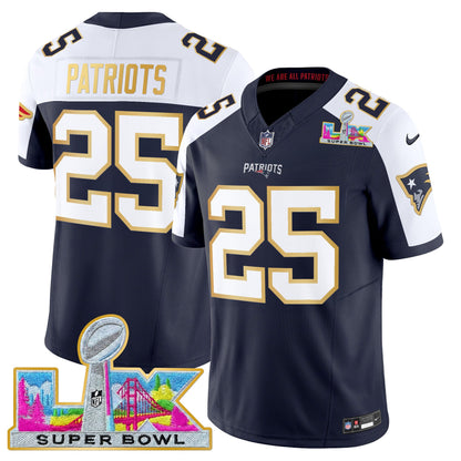 Men's New England Patriots Super Bowl LX Gold Trim Vapor Limited Jersey - All Stitched