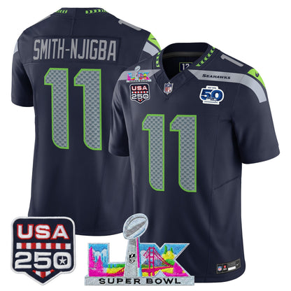 Men's Seattle Seahawks "Super Bowl LX & United States 250th Anniversary Patch" Vapor Limited Jersey - All Stitched